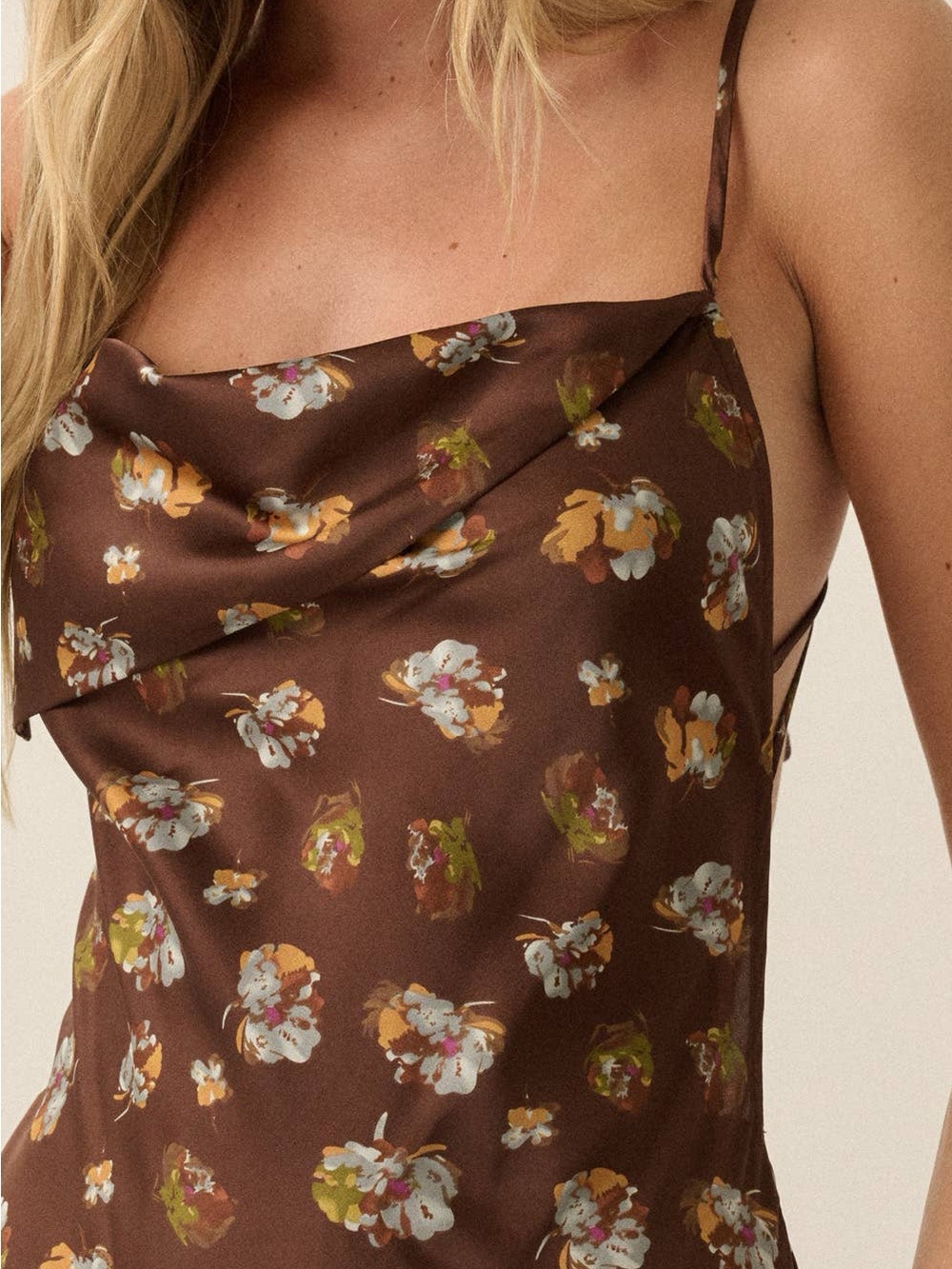 Floral Satin Asymmetrical Cowl-Neck Open-Back Maxi Dress | Promesa - Picture 2 of 6